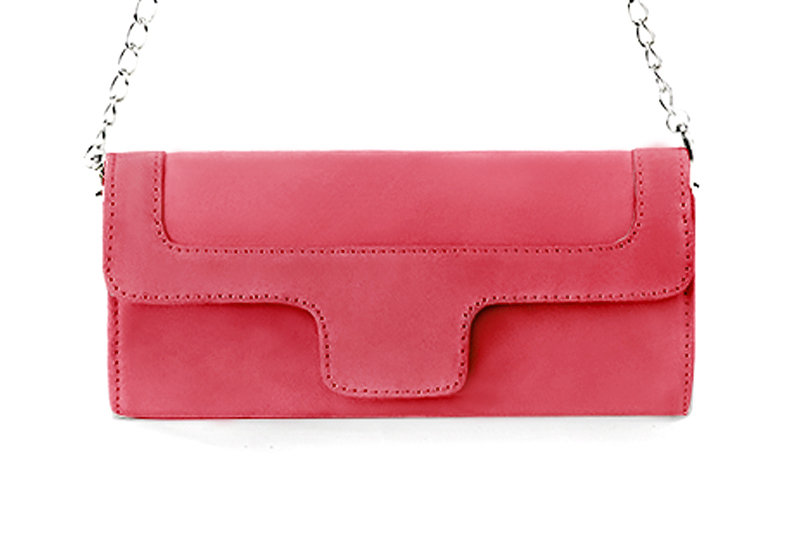 Dress clutch for wedding and parties in carnation pink leather - Profile view